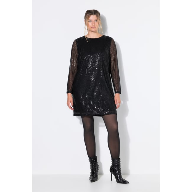 Robe mini avec paillettes et franges noir <span itemprop=