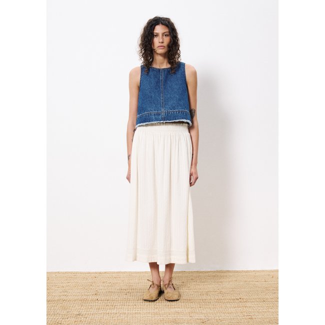 Jupe  en coton AKANE beige crème <span itemprop=