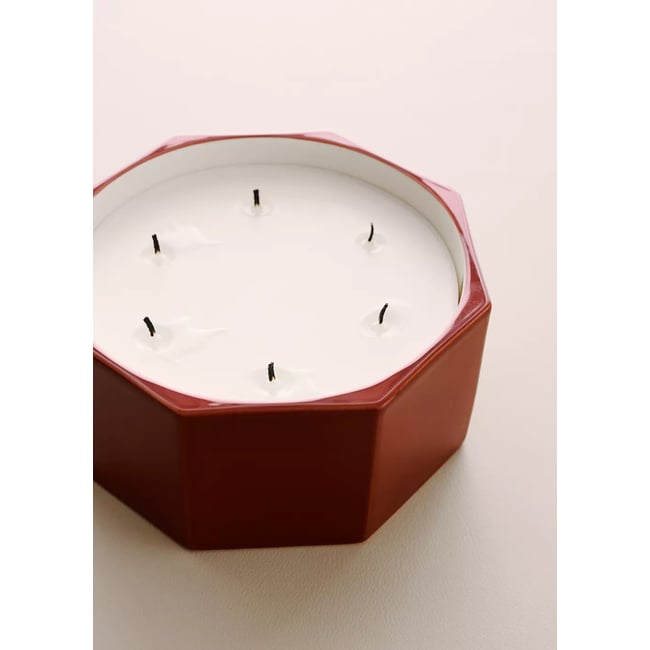 Bougie décorative en céramique hexagonale Couleur rouge-orangé <span itemprop=
