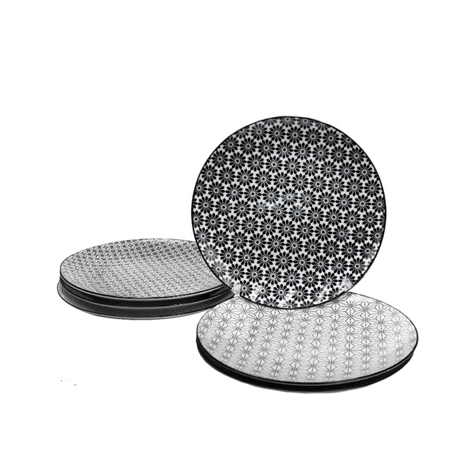 Lot de 6 assiettes à dessert, design 2, KOMAE Couleur noir <span itemprop=