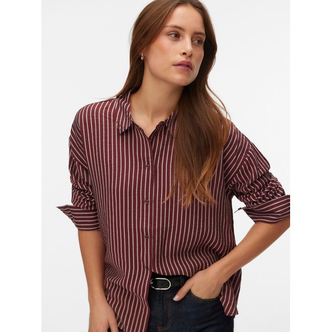 Chemise rayée manches longues bordeaux/blanc <span itemprop=