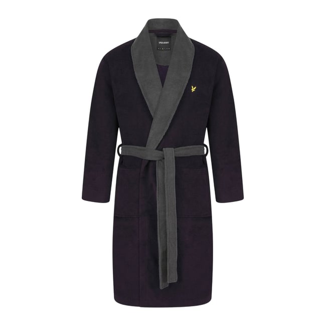Robe de chambre contrastée à col châle bleu violacé / gris <span itemprop=