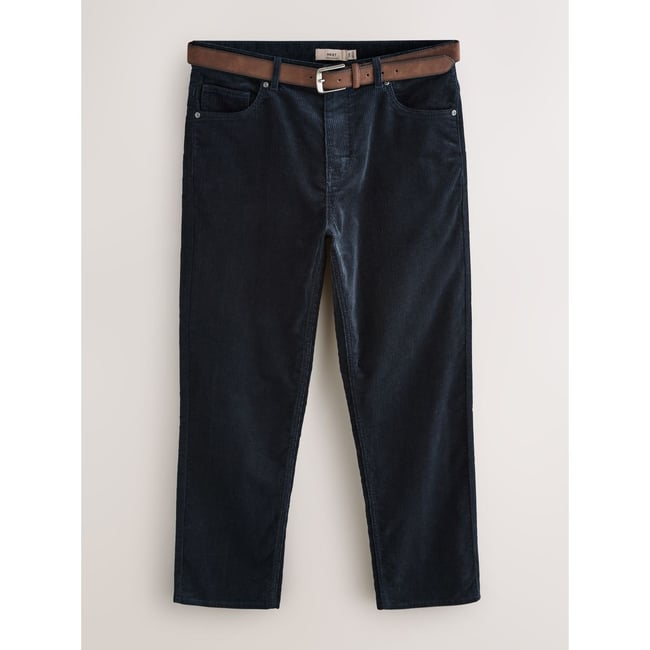 Pantalon en velours côtelé à ceinture bleu marine <span itemprop=