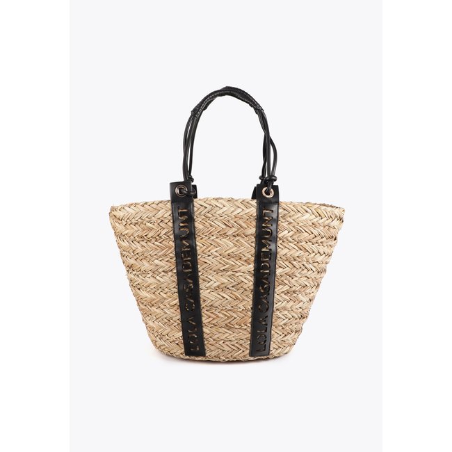 Panier tressé avec poignée logo découpé beige <span itemprop=
