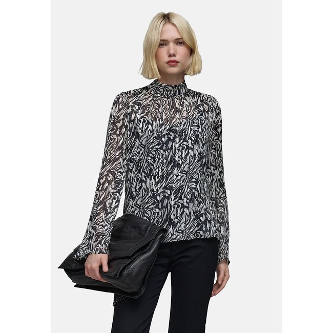 Blusa estampada, de mangas compridas e gola subida marfim <span itemprop=