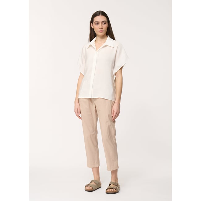 Pantalon beige coupe carotte 7/8ème mastic <span itemprop=