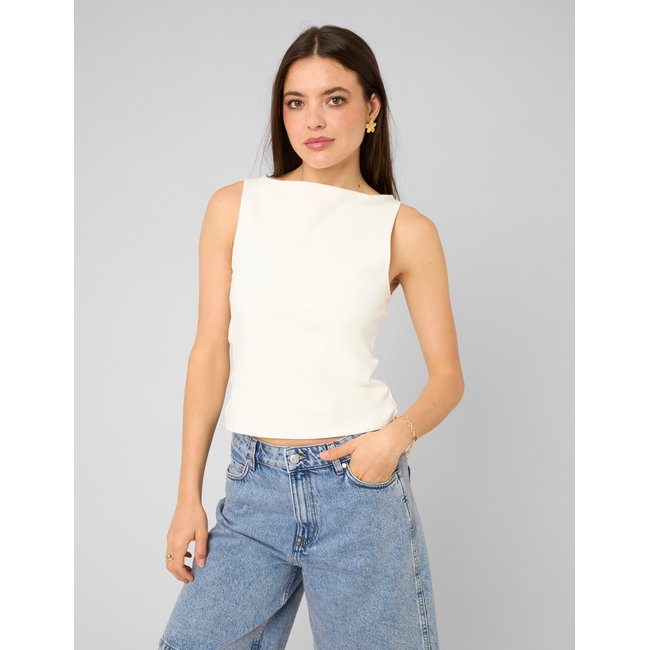 Débardeur uni blanc écru <span itemprop=