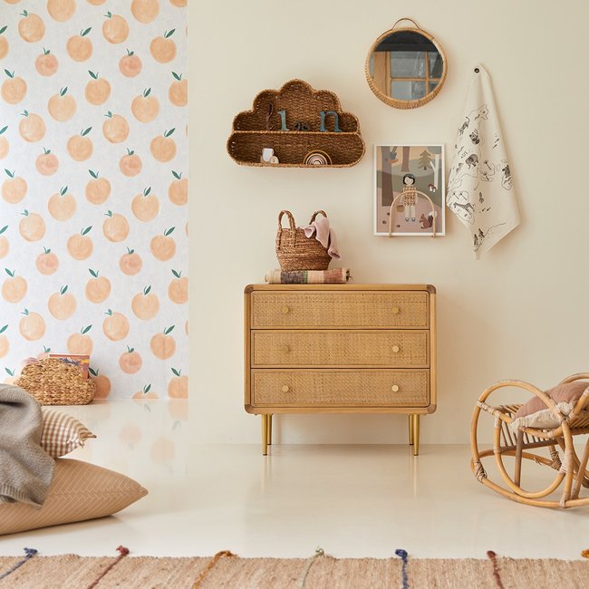 Commode enfant en chêne massif et cannage COME Couleur naturel <span itemprop=