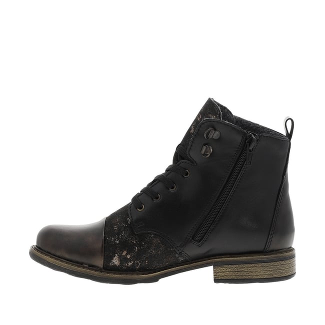 Bottines en cuir noires avec semelle à talon décroché bas et zip latéral noires <span itemprop=