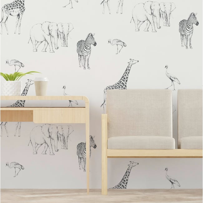 Papier peint Motif Tanzanie, Noir et blanc 150 x 250cm - ACTE DECO