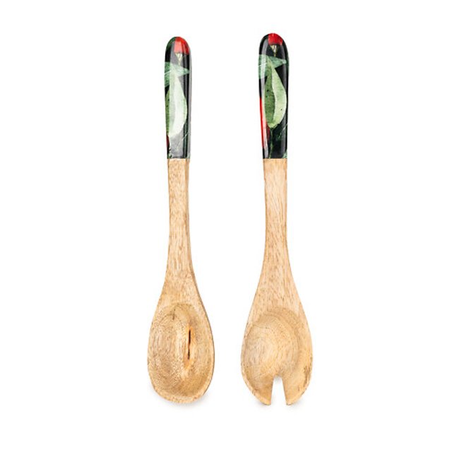 Set of 2 'Chillies' Serving Spoon & Fork in Mango Wood, red, SO'HOME