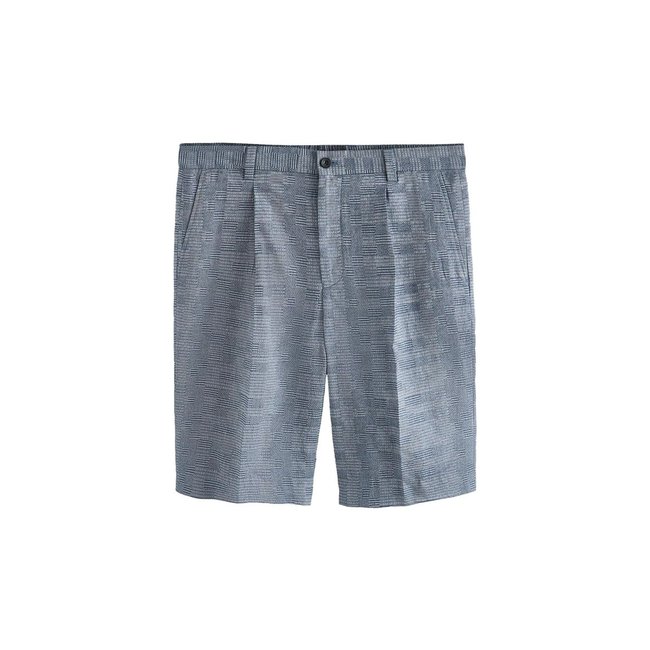 Short de costume en coton texturé carreaux bleu <span itemprop=