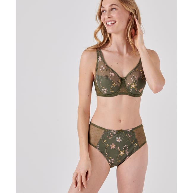 Soutien-gorge à armatures brodé LYNA vert kaki <span itemprop=