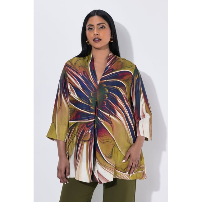 Blouse en satin motif feuilles prune foncé <span itemprop=