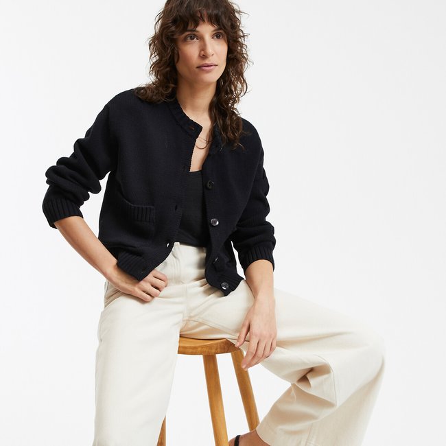 Cardigan court col rond en grosse maille, boutonné - LA REDOUTE COLLECTIONS