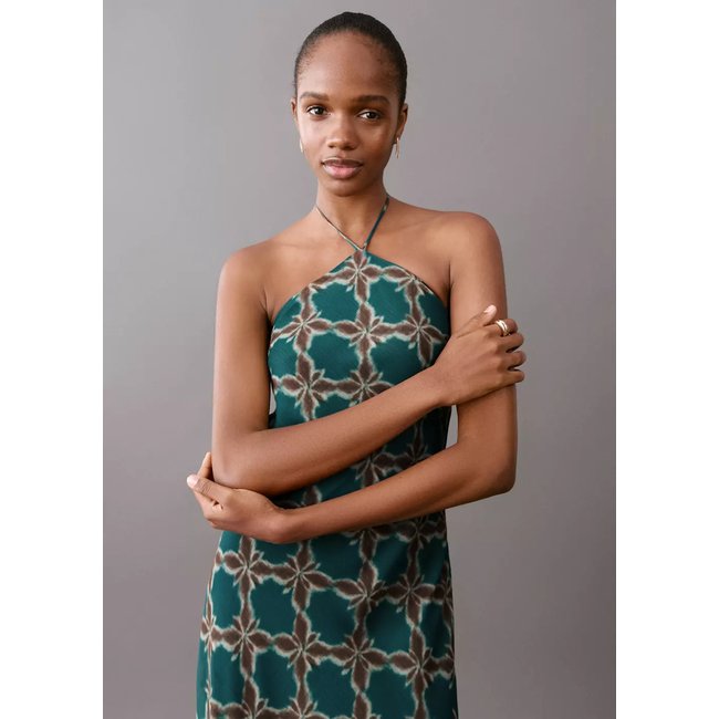 Robe imprimé emmanchures américaines bleu pétrole <span itemprop=