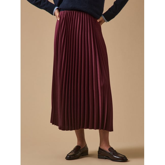 Jupe longue  plissée soleil bordeaux <span itemprop=