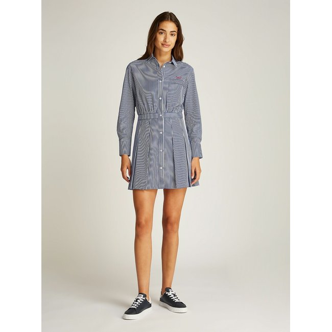 Vestido estilo camisa, às riscas azul <span itemprop=