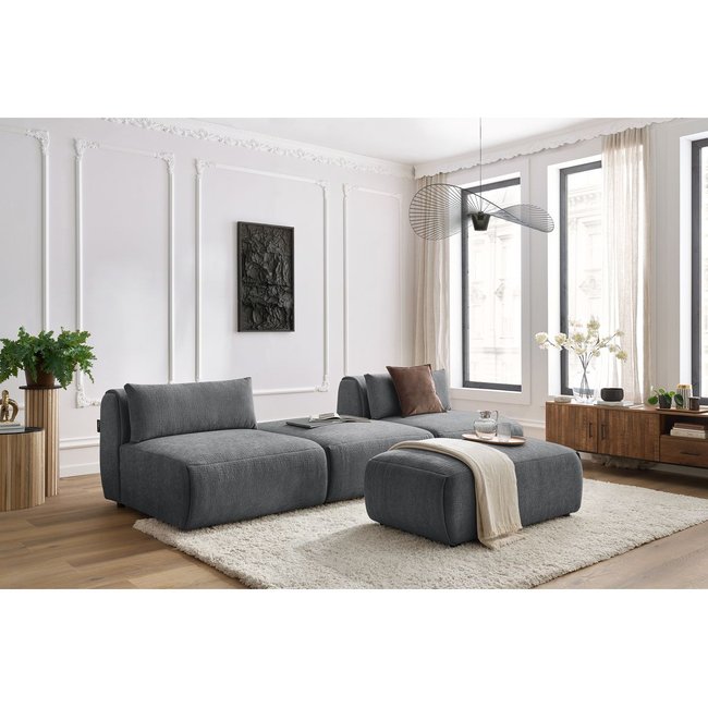 Canapé modulable 4 places en tissu texturé avec pouf, JEANNE - BOBOCHIC