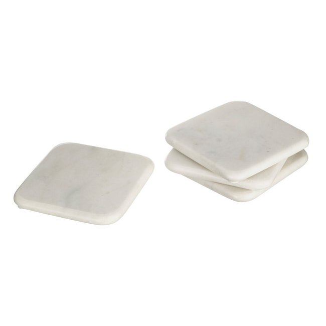 Set of 4 Square White Marble Coasters, white, SO'HOME