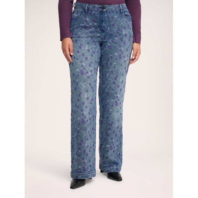 Jean droit avec broderies jacquard bleu <span itemprop=