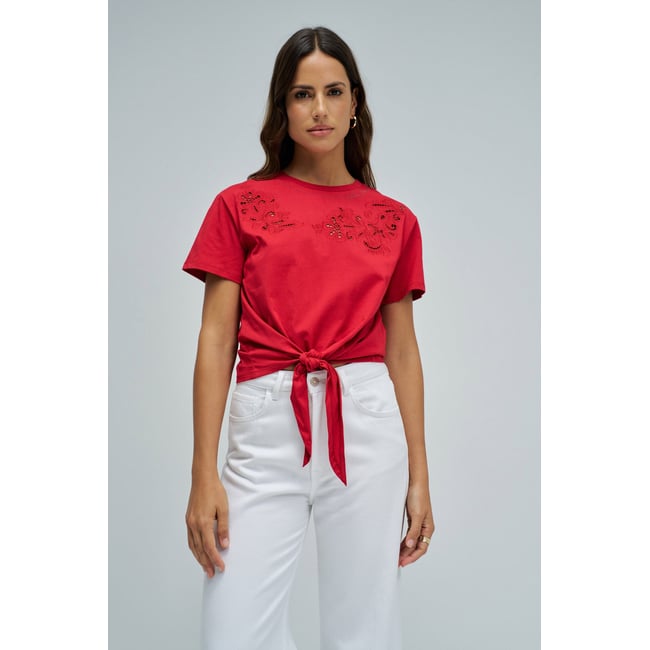 T-SHIRT AVEC N?UD FRONTAL rouge <span itemprop=