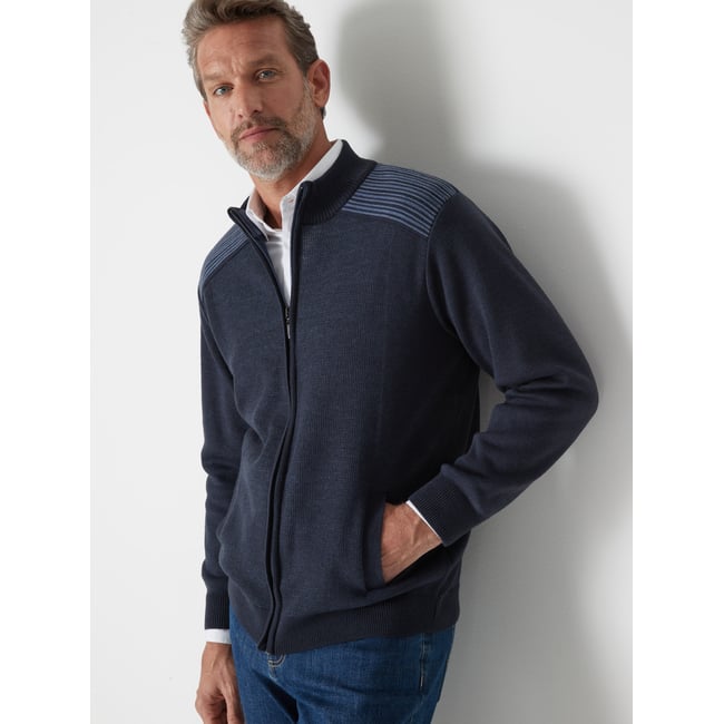 Gilet avec laine zippé marine <span itemprop=