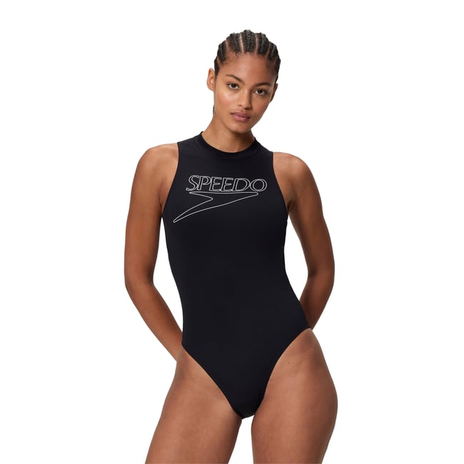 Maillot de bain 1 pièce col ras-du-cou motif/style logo HYDRASUIT noir <span itemprop=