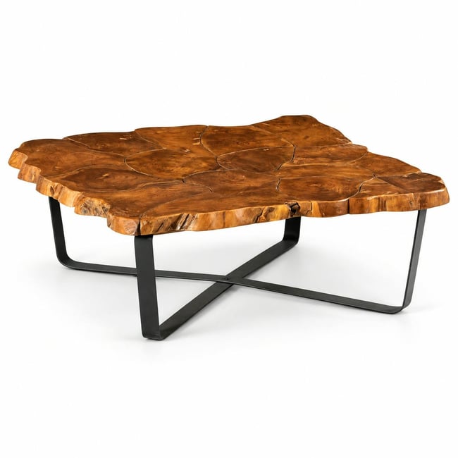 Table basse carrée teck massif recyclé D100 cm BALTIMORE Couleur bois naturel <span itemprop=