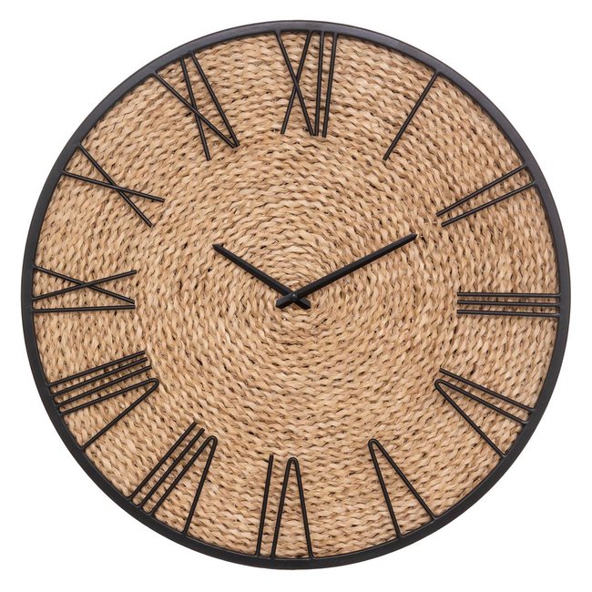 Horloge murale métal et paille NICO Couleur beige <span itemprop=