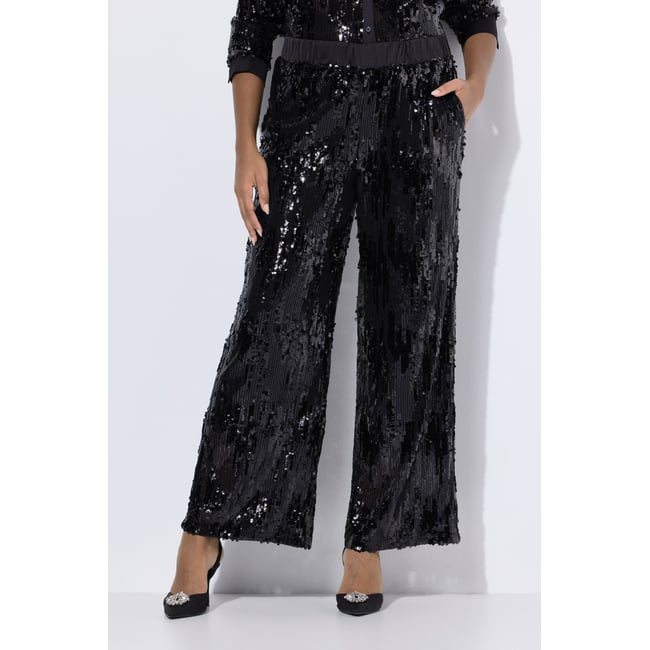 Pantalon large à sequins noir <span itemprop=