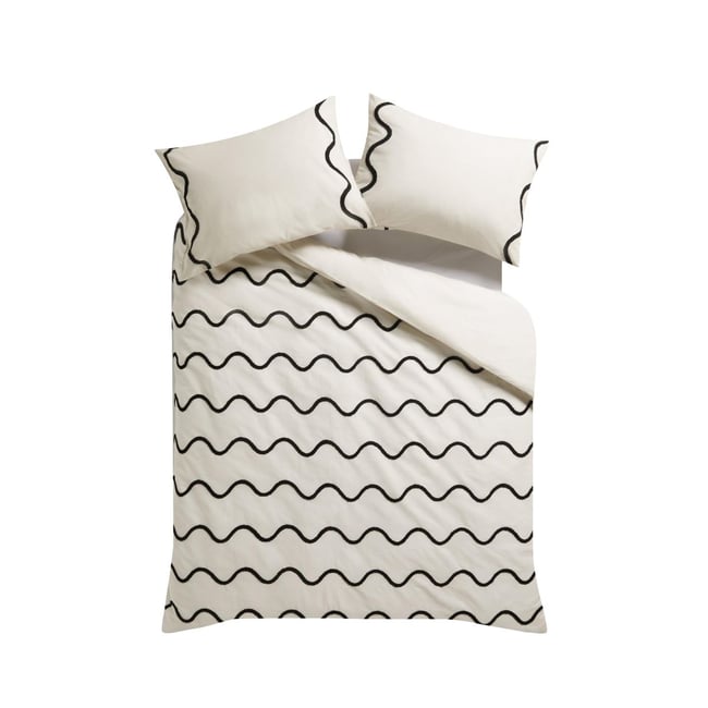 Parure housse de couette à vagues tuftées monochrome <span itemprop=