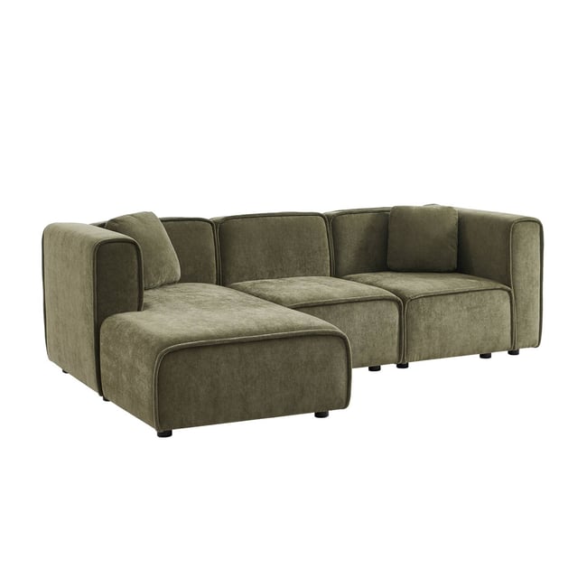 Canapé d'angle gauche 3 places tissu LESTER Couleur kaki <span itemprop=