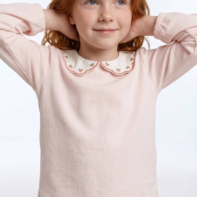 Pyjama velours manches longues avec col claudine uni en coton BIO GOTS poudre <span itemprop=