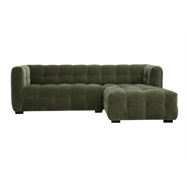 Canapé d'angle droit design 3 places en tissu effet velours vert kaki CORTO Couleur kaki <span itemprop=