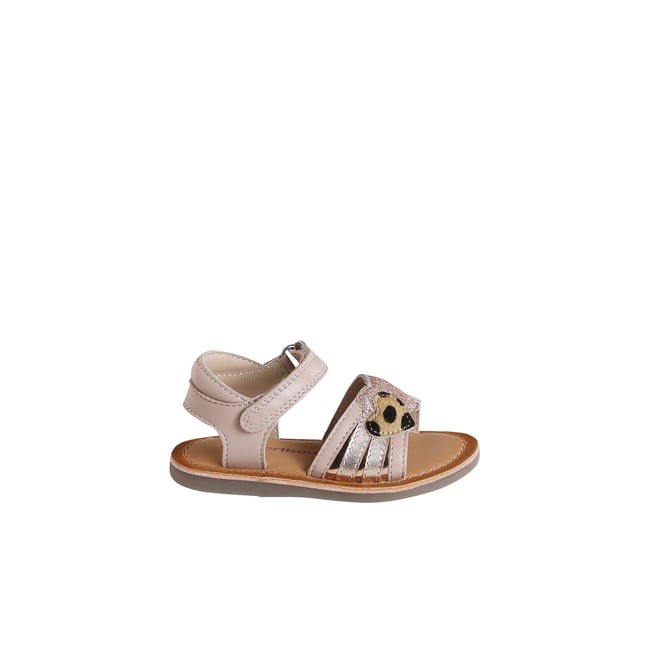 Sandales scratchées en cuir lot rose <span itemprop=