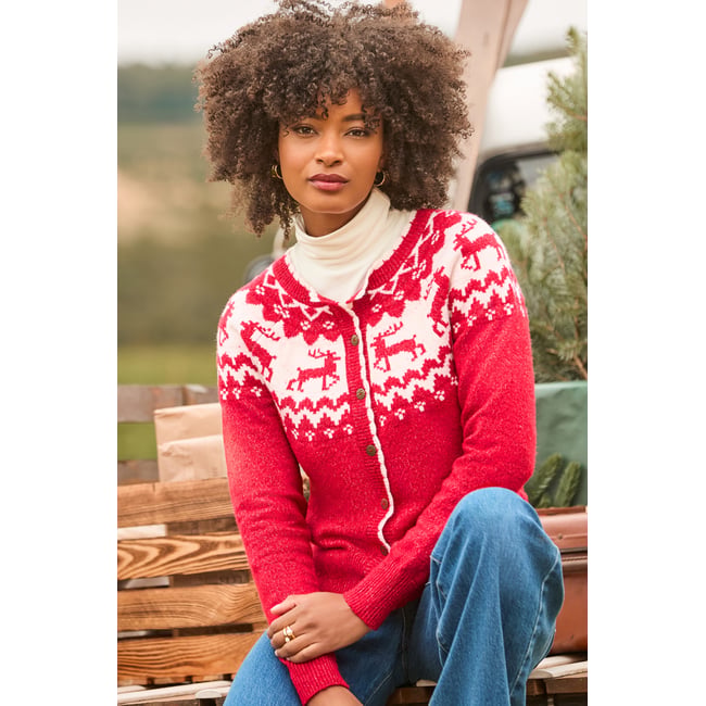 Cardigan Fair Isle Rennes Rétro rouge <span itemprop=