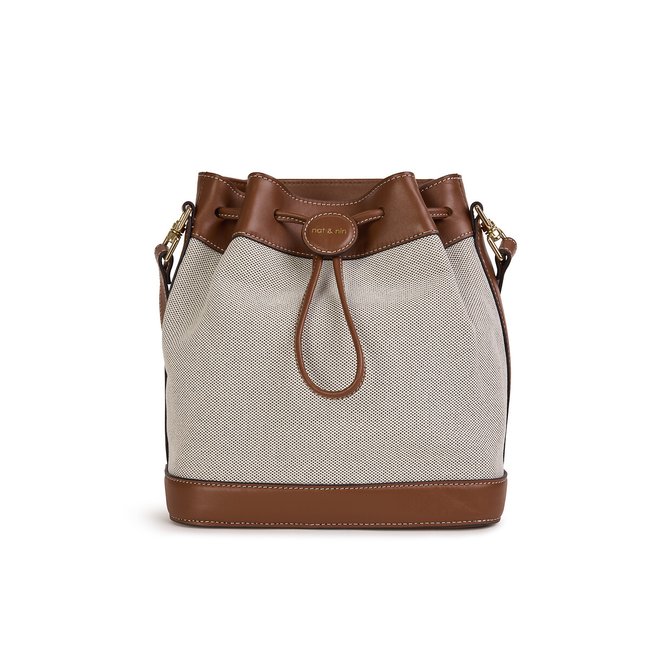 Sac seau toile et cuir NORAH TOILE noisette <span itemprop=