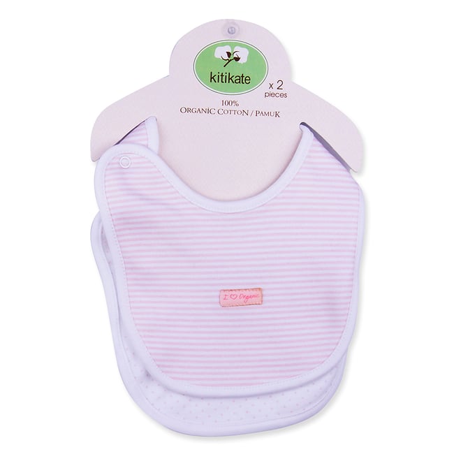 Lot de 2 bavoirs en coton biologique, Dreams rose - rayé <span itemprop=