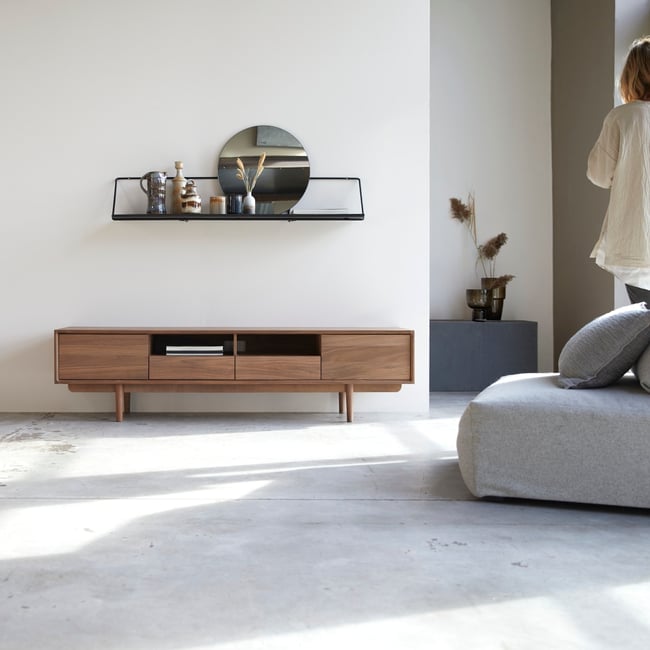 Meuble Hi-FI, TV en Noyer massif, ELLIE Couleur marron foncé <span itemprop=