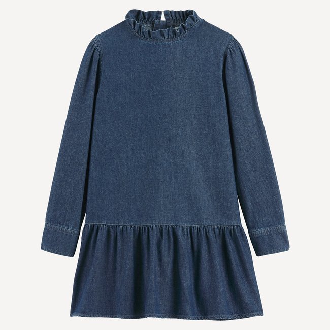 Robe à manches longues, en denim léger brut <span itemprop=
