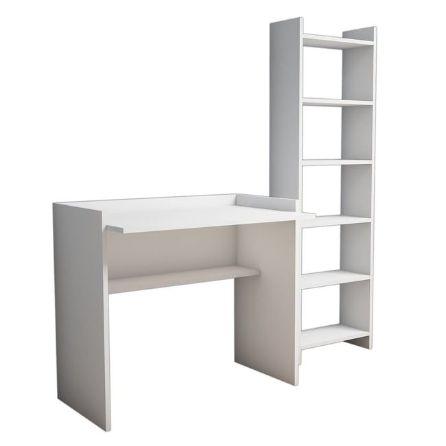 Ensemble bureau avec bibliothèque intégrée 6 niveaux MILAN Couleur blanc <span itemprop=