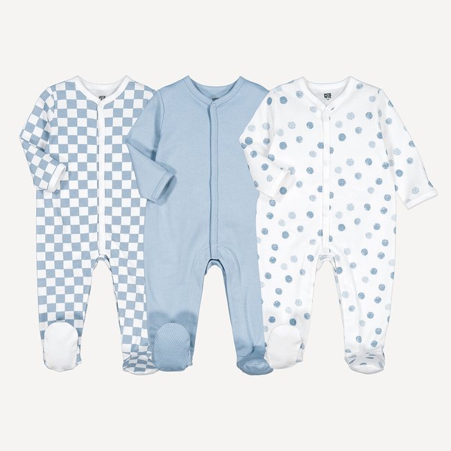 Lote de 3 pijamas de algodón, estampados de lunares y cuadros combinados <span itemprop=