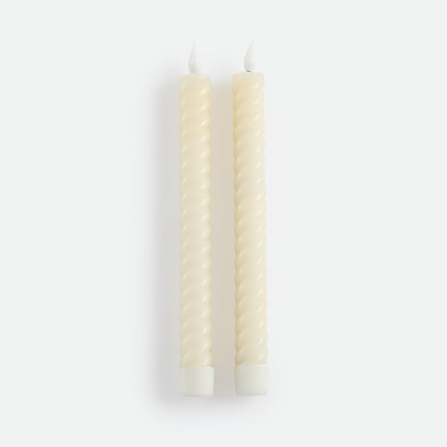 Lot de 2 bougies LED torsadées en cire, hauteur 24,5 cm, CASPAR Couleur ecru <span itemprop=