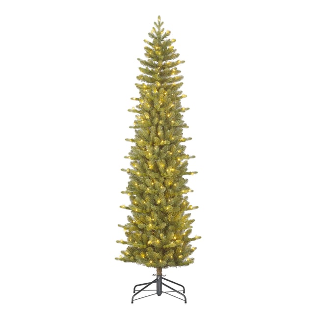 Sapin de Noël artificiel étroit et enneigé avec LED H185 cm HARMA Couleur vert <span itemprop=