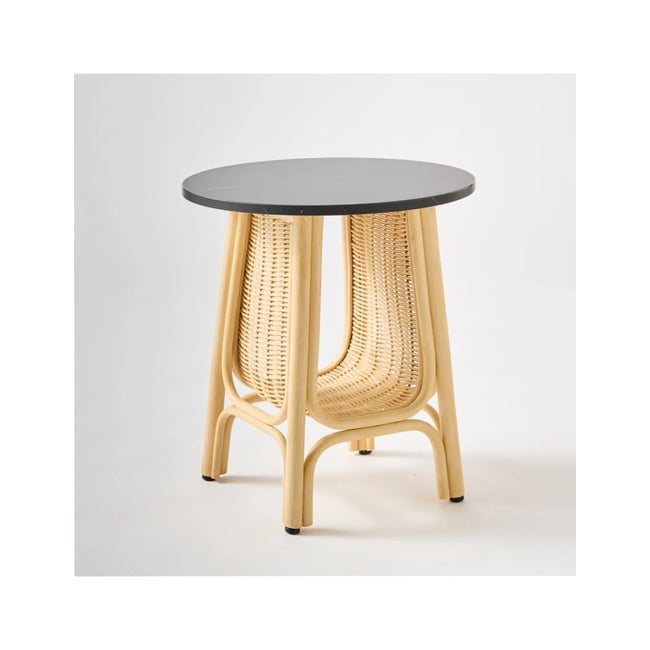 Table basse rotin CORRIDOR Dia 50 cm plateau noir - KOK