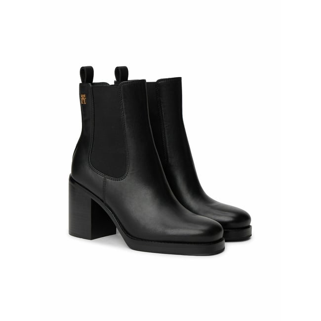 Bottines en cuir, bout carré noir <span itemprop=
