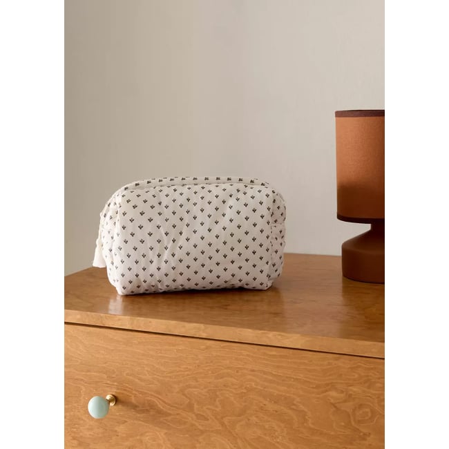Trousse de toilette imprimée en coton kaki <span itemprop=