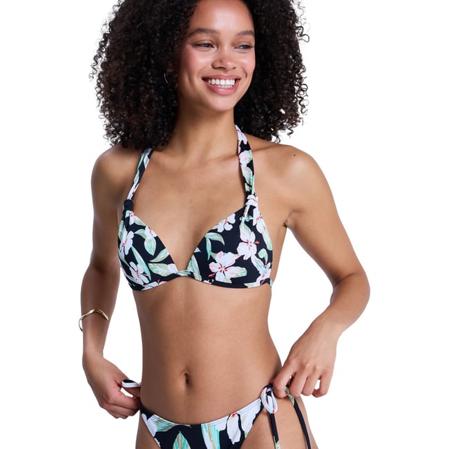 Haut de maillot de bain bikini triangle PRINTED ESSENTIALS FIXED TRI. noir anthracite spring charming sma <span itemprop=
