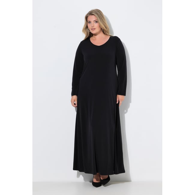 Robe maxi, empiècements aux épaules noir <span itemprop=